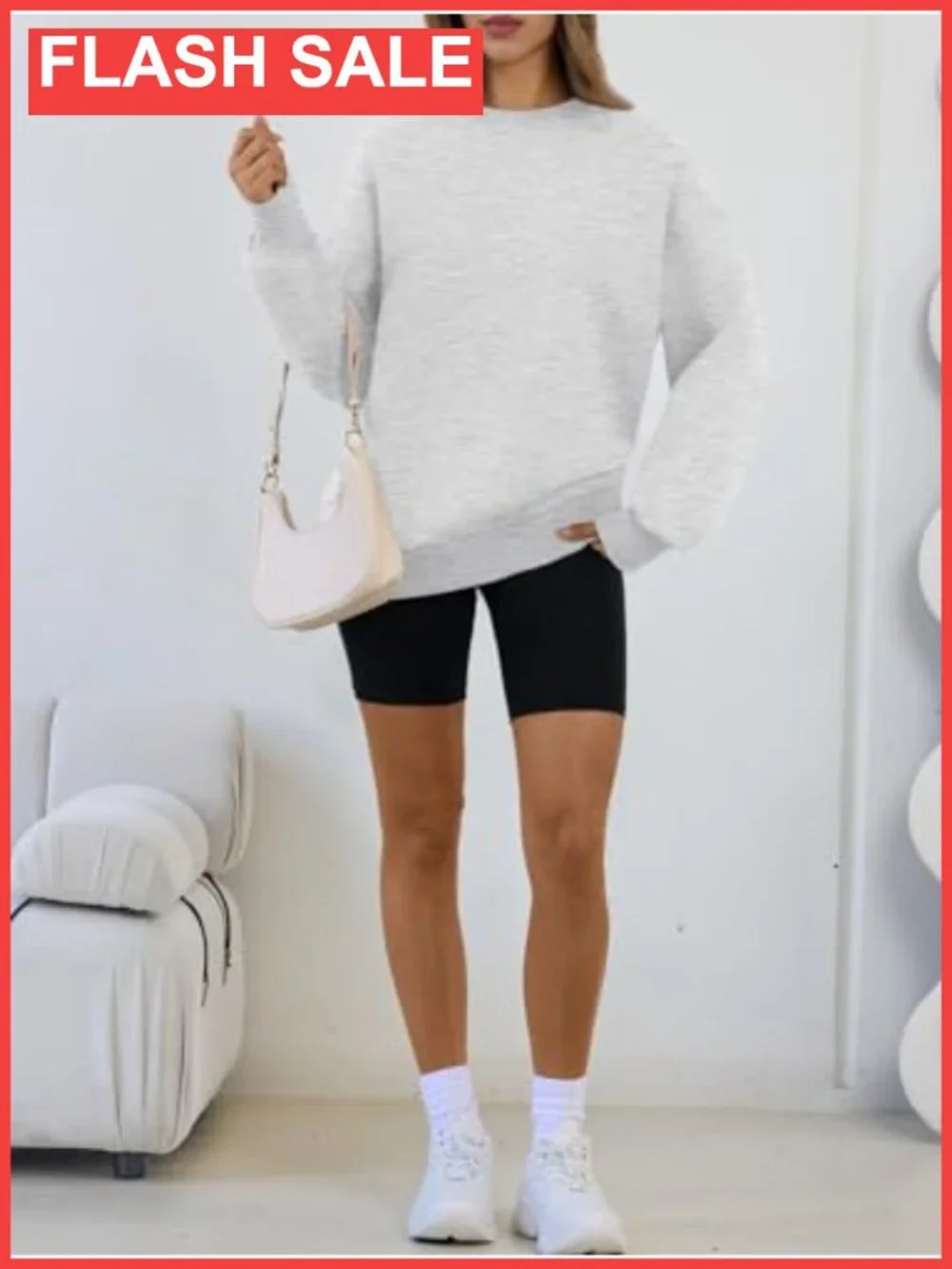Oversized Crewneck Sweatshirt Polyester Cotton Pullover Long Sleeve Women